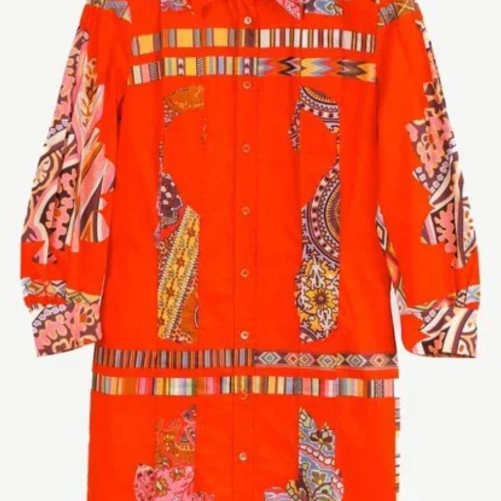 ETRO - Orange 100% Cotton Button up Long Sleeve Shirt Dress, Size IT42
